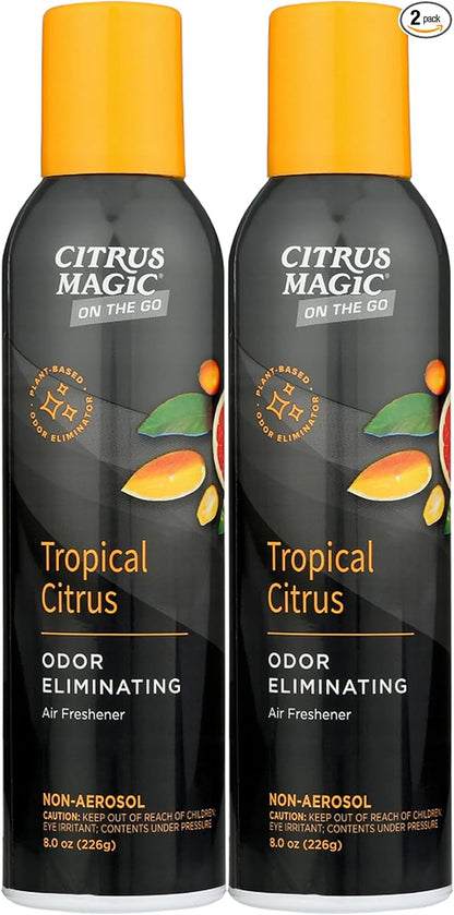 Citrus Magic On The Go Odor Eliminating Air Freshener Spray for Auto, Tropical Citrus, 8-Ounce, Pack of 2