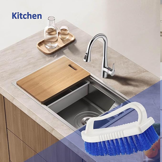 Scrubbing Brush, Scrub Brush with Stiff Bristles Thickened Handle White Utility Cleaning Hand Brush for Cleaning Bathroom Shower Toilet Bathtub Tile Floor Carpet