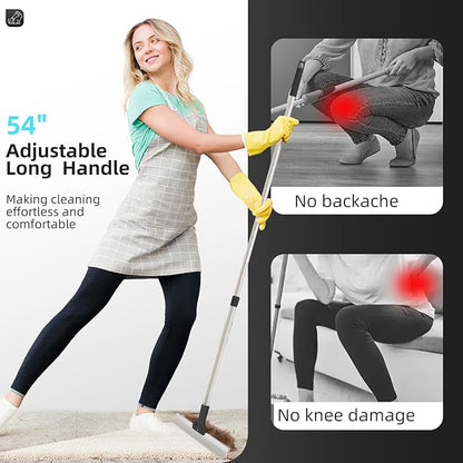 Carpet Rake for Pet Hair Removal - Upgraded 2-in-1 Carpet Broom with Copper Scraper & TPU Brush, 54’’ Adjustable Long Handle Reusable Cat Dog Hair Remover Tool for Deep Cleaning Rugs, Mats (Black)