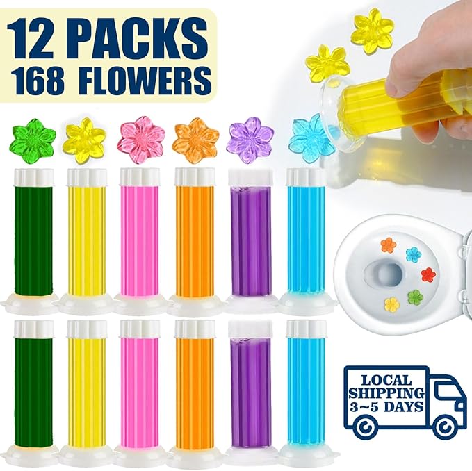 6 in 1 Toilet Gel Stamp, 168 Stamps (2 Boxes x 84 Flowers) - Automatic Toilet Cleaner & Freshener, No Scrub, 6 Scents, Long-Lasting, Easy Push Gel for Bathroom