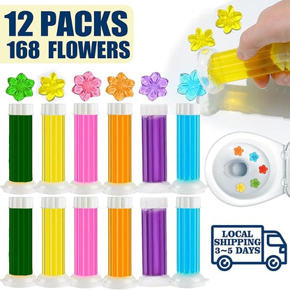 6 in 1 Toilet Gel Stamp, 168 Stamps (2 Boxes x 84 Flowers) - Automatic Toilet Cleaner & Freshener, No Scrub, 6 Scents, Long-Lasting, Easy Push Gel for Bathroom