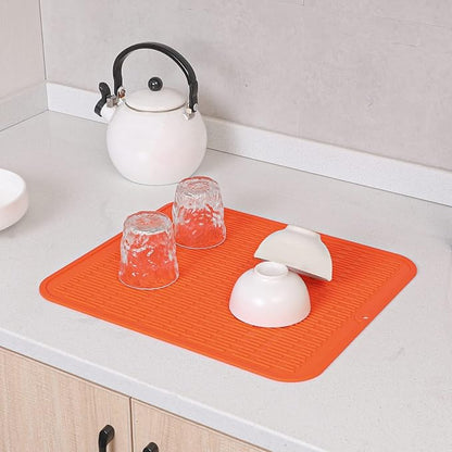 MicoYang Silicone Dish Drying Mat for Multiple Usage,Easy clean,Eco-friendly,Heat-resistant Silicone Mat for Kitchen Counter or Sink,Refrigerator or Drawer Liner Orange 2XL 24 inches x 18 inches
