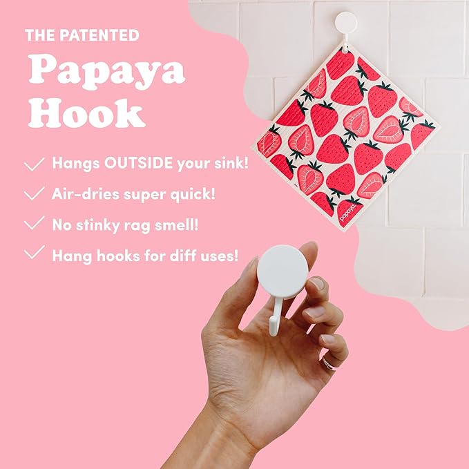 Papaya Reusable Paper Towels, Premium Swedish Dishcloths with Hook, Non-Scratch Reusable Paper Towel, 1 Sheet Replaces 17 Rolls - 4 Sheets, 2 Hooks