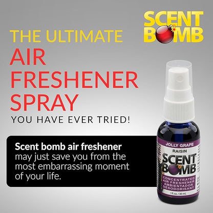 Scent Bomb Air Freshener Spray, Long-Lasting Odor Eliminator - Effective Deodorizer for Home & Car, Fresh Room Spray for Kitchen, Bathroom & Smell Neutralizer - 1 oz Pack of 4, Jolly Grape Scent