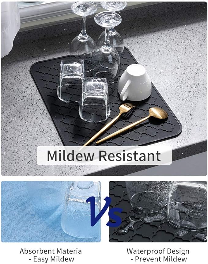 AMOAMI-Dish Drying Mats for Kitchen Counter-Silicone Dish Drying Mat-Kitchen Dish Drying Pad Heat Resistant Mat-Kitchen Gadgets Kitchen Accessories Kitchen Small Appliances(16" x 18", BLACK)