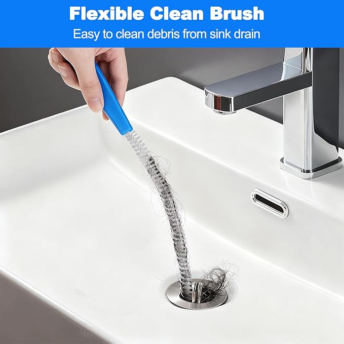 P Trap Cleaner Set,3 IN 1 P Trap Brush for Shower Kitchen Sink Bath Tub Bathroom,Including 20 Inch Drain Snake Remover,61 Inch Flexible Wire Brush,18 Inch All Bristle Brush