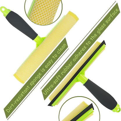 Shower Squeegee Window Squeegee Cleaner for Shower Doors Glass, 2 in 1 Window Cleaning Tool Window Scrubber Handheld Squeegee for Car Windshield with Sponge and Rubber Squeegee, Green