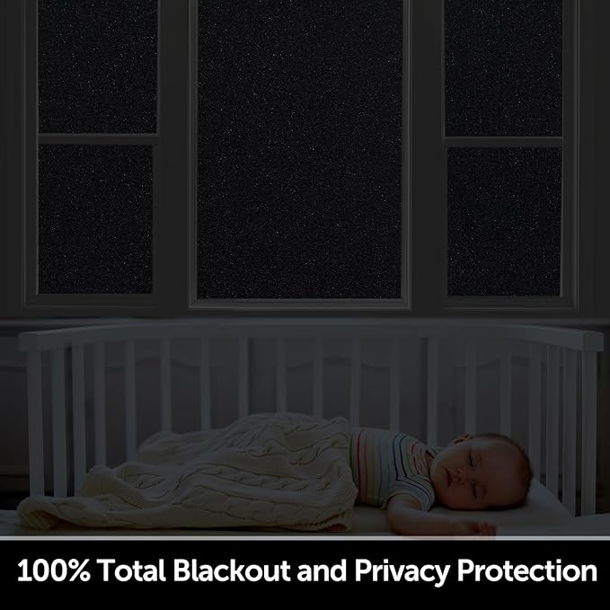 HIDBEA Blackout Window Film,100% Light Blocking Room Darkening Window Privacy Film,Frosted Glass Window Film Heat Control, Removable Window Cover Tint for Day Sleep (Black,23.6in x 6.5ft)