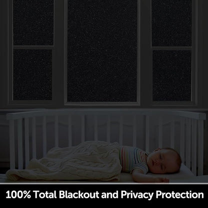 HIDBEA Blackout Window Film,100% Light Blocking Room Darkening Window Privacy Film,Frosted Glass Window Film Heat Control, Removable Window Cover Tint for Day Sleep (Black,23.6in x 6.5ft)
