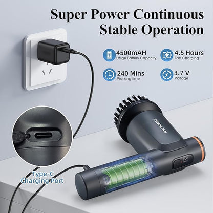 Electric Spin Scrubber, Cordless Bathroom Shower Scrubber with LCD Display & 2 Speeds, IPX7 Waterproof Cleaning Brush, 6 Replaceable Heads, 4-Hour Runtime for Kitchen Tile Bathtub Car, Gray-Black