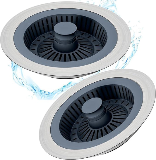 Kitchen Sink Drain Strainer 3 in 1, 304 Stainless Steel Pop Up Sink Stopper, Anti-Clogging Sink Stopper, Kitchen Drain Catcher, Food Catcher for US Standard (Silver Brushed 2#)