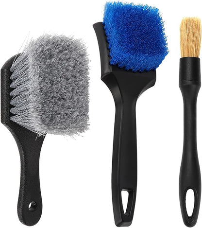 3Pcs Wheel Rim Tire Carpet Cleaning Brush Set, Soft and Stiff Bristle Wash Cleaning Supplies Kit for Car All Exterior Surface and Car Interior Cleaning Brush for Car Truck Motorcycle