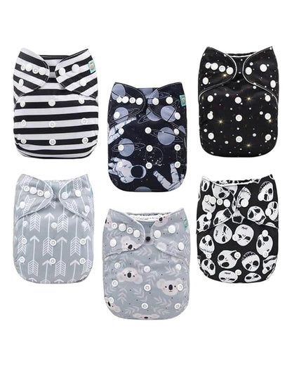 ALVABABY Baby Cloth Diaper 6 Pack with 12 Inserts One Size Cloth Diaper Covers Adjustable Washable Reusable for Baby Girls and Boys