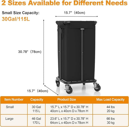 Laundry Basket with Wheels, Rolling Laundry Hamper, 30 Gal.(115L), Removable and Machine Washable Liner, Steel Frame, Tall Laundry Cart for Laundry Room, Bedroom, Bathroom, Dorm Storage -Black