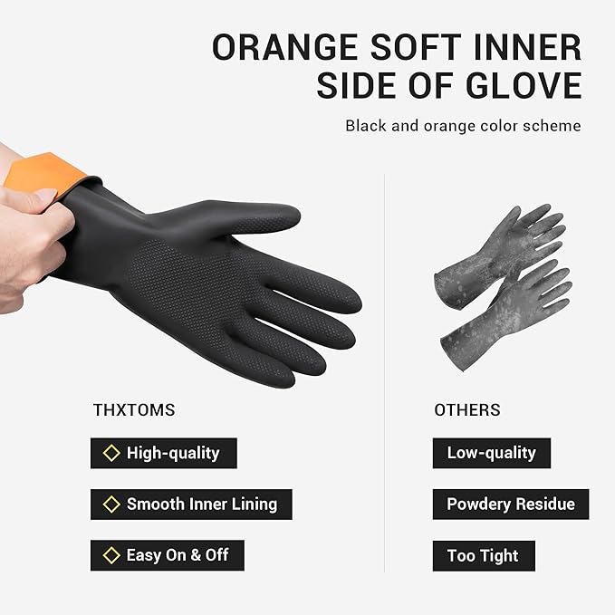 ThxToms 3 Pairs Dishwashing Gloves, Reusable Latex Cleaning Gloves for Housework Kitchen Bathroom, Durable Flexible & Anti-slip, Smooth Lining, Easy On & Off, Small, Black