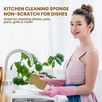 Natural Kitchen Sponge –24-Pack Biodegradable Sponges for Dishes –Compostable Dish Washing Scrubbers – Eco Friendly Non-Scratch Cellulose & Coconut Husk Scrubber Sponges for Cleaning