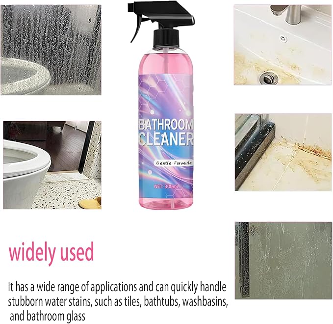 Bathroom Cleaner, All-Purpose Powerful Pink Bathroom Cleaner Spray Kit with Foam Descaler Spray, Microfiber Towel, and Scrub Sponge – Gentle Formula for Tubs, Tiles, Showers, and Glass Surfaces 300ml