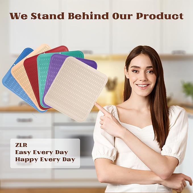 ZLR Large Silicone Dish Drying Mat (16" x 18") - XL Heavy Duty Drainboard Mat for Pots, Pans & Family Loads - Heat Resistant Trivet & Counter Protector, Easy Clean (Dark Gray)