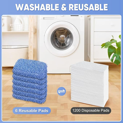 6 Pack Reusable Mop Pads Compatible with Swiffer Sweeper, Chenille Mop Refill Pads, Dry & Wet Mopping Cloths for Floor Cleaning -Blue