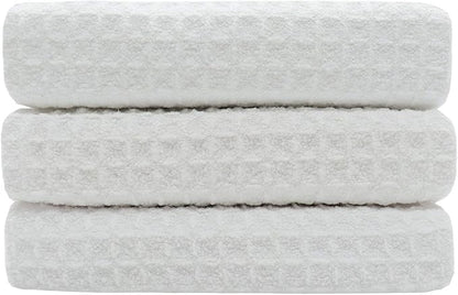 Waffle Weave Kitchen Towels Thick Microfiber Dish Drying Towels Absorbent Tea Towels Hand Towel Lint Free 16Inch x 24Inch 3 Pack White