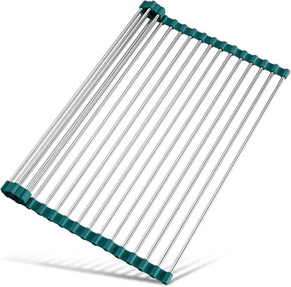 Tomorotec Stainless Steel Roll Up Dish Drying Rack, Foldable Over The Sink Rolling Drainer Rack, Multipurpose Kitchen Gadget Draining Caddy Organizer, Space Saving Sink Accessory Storage Shelf Holder