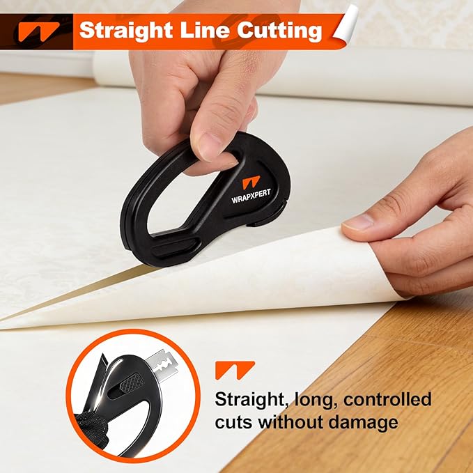 WRAPXPERT Wallpaper Tools, Smoothing Tool Kit for Peel and Stick Wallpaper/Contact Paper/Vinyl Backsplash Applying, with Squeegee Smoother, Seam Roller, Razor Scraper, Knife and Blades