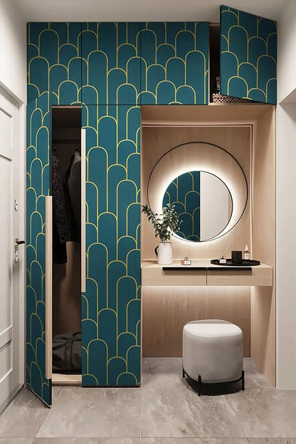 Yasinet Peel and Stick Wallpaper Green and Gold Wallpaper Dark Green Contact Paper Modern Geometric Removable Self Adhesive Wall Paper for Bedroom/Cabinet Waterproof for Bathroom Vinyl 197" x 17.3"