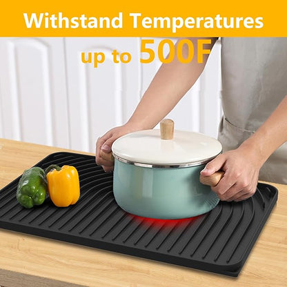 Silicone Drying Mat for Kitchen Counter , Dish Drying Rack Matt with Built in Drain, 18 Inch Dry Mats for Dishes Drying Pad for Kitchen Counter (18×12inch, black)