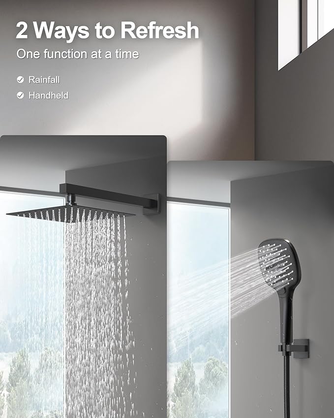 Double Handle High Pressure 3 Spray Shower Faucet Set with Valve 10 Inch Wall Mount Matte Black