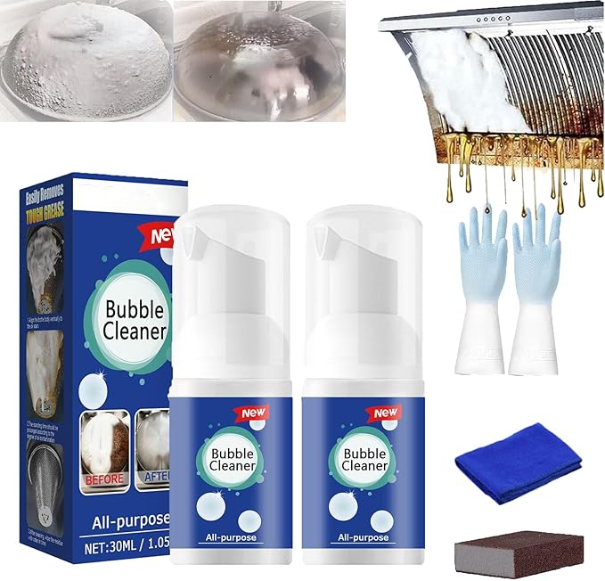 All Purpose Rinse Cleaning Foam, All-Purpose Rinse-Free Cleaning Spray, Super Foam Bubble Cleaner, Super Powerful Multi Purpose Foam Cleaner, Stain Removal Kit for Kitchen (30ml-2)