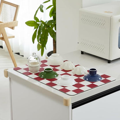 Ohocut Checkered Dish Drying Mat for Kitchen Counter, Coffee Bar Station Accessories, Retro Cute Aesthetic Modern Absorbent Drainer Mat Kitchen Drying Mat Easy Clean (Red, 24" x 16")