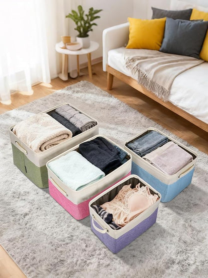 BALEINE 1 Pack Fabric Closet Storage Bins for Shelves, Linen Closet Organizers and Storage, Decorative Baskets for Organizing, Shelf, Clothes, Home, Office (Green, 12"x8"x8")