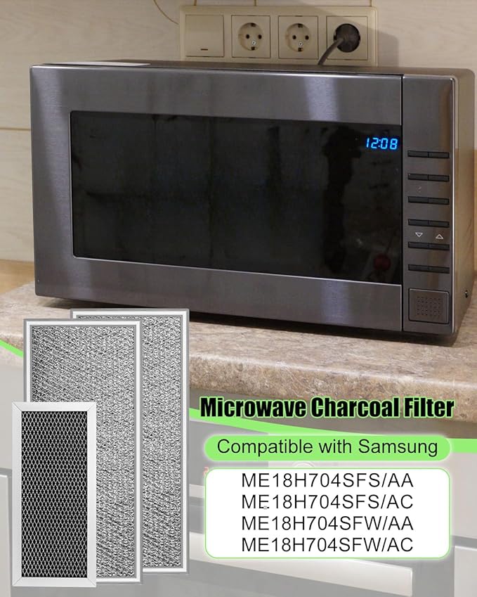 3 Pcs Microwave Charcoal and Grease Filter Fit for Samsung ME18H704SFS/AA ME18H704SFS/AC ME18H704SFW/AA ME18H704SFW/AC