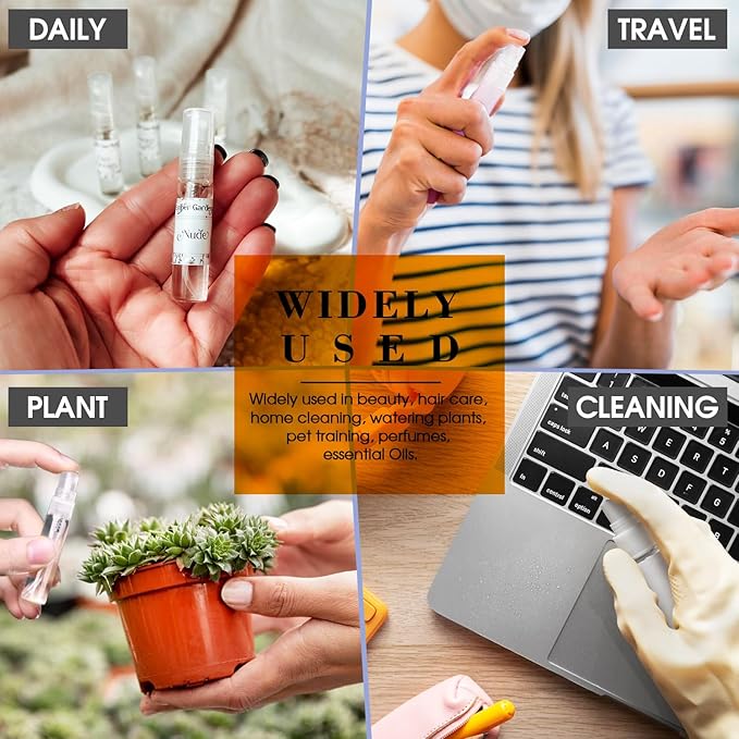 60PCS 10ml Mini Spray Bottle, Portable Clear Plastic Spray Bottle, Empty Fine Mist Refillable Perfume Atomizer, Small Sample Containers for Cleaning, Travel, Essential Oils