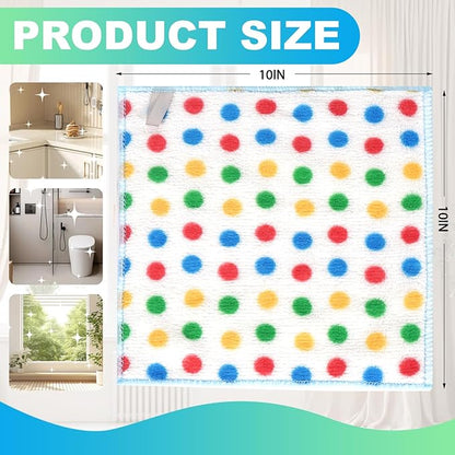 Microfiber Cleaning Cloth,12 Pack Cleaning Rags, Cleaning Towels with Polka dots, Absorbent, Streak Free, Non-Abrasive, Reusable and Washable, 10"X10"