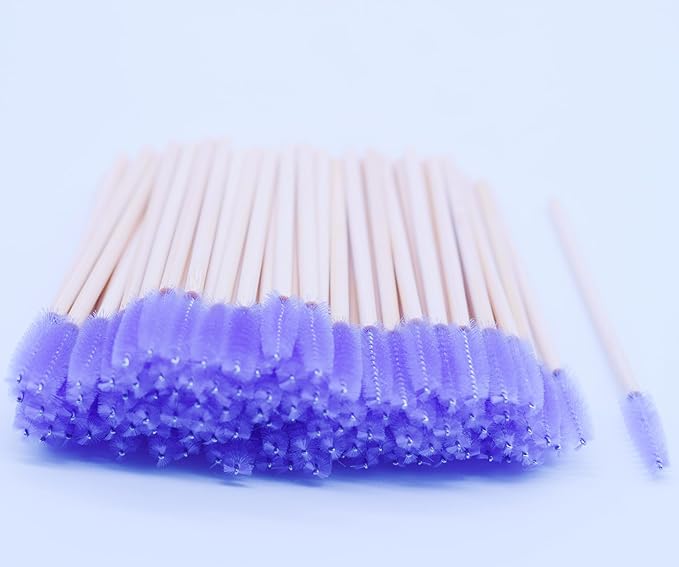 100 Pcs Disposable Wood Mascara Wands Bamboo Spoolies Brush for Eyelash Extensions, Spooly Eyebrow Brushes Lash Wand Applicator Stick (Light Purple)