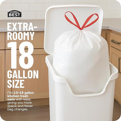 Heavy-Duty Trash Bags – 120 count, 18 Gallon White, Ultra Thick Drawstring Garbage Bags – Leak-Resistant for Home & Commercial Use, Big Trash Bags, Made in USA