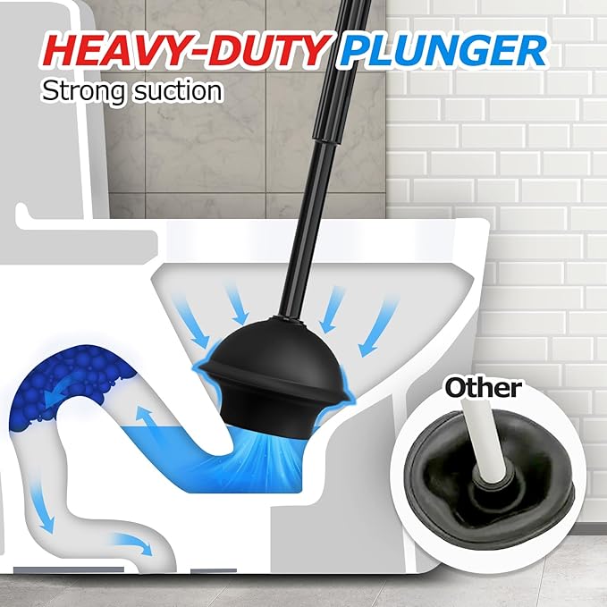 2Pack 2 in 1 Toilet Brush and Plunger Set, Extended Handle Plunger,Toilet Bowl Brush Plunger Set,Bathroom Cleaning Tools,Toilet Brush Plunger Combo,Cleaning Brush,Cleaning Supplies