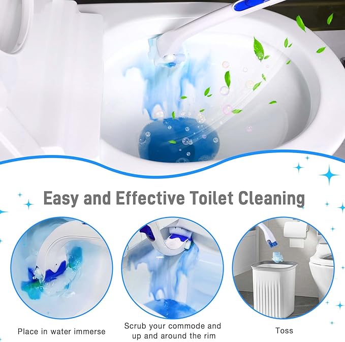 Toilet Cleaner Refill Pads Ocean Scent Enhanced Odor Control 48 Count Toilet Scrubber Refill Clean Stains Disposable Toilet Brush Refill for Toilet and Bathroom
