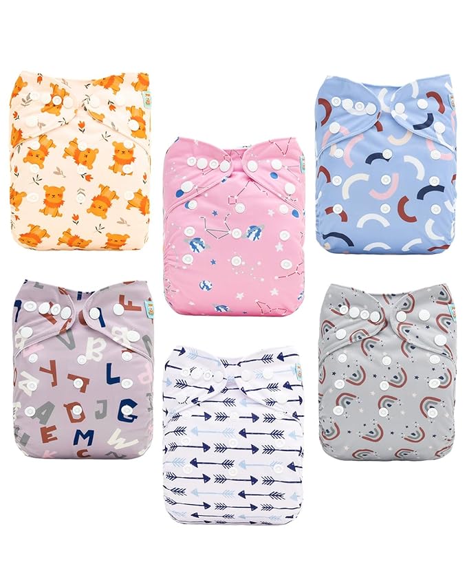 ALVABABY Baby Cloth Diapers 6 Pack with 12 Inserts Cloth Diaper Covers Adjustable Washable Reusable for Baby Girls and Boys
