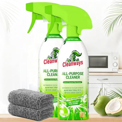 500ml Cleanways All Purpose Cleaner,Multi Surfaces Cleaner Spray Lime Coconut,Suitable for Refrigerators, Microwave Ovens, and Rice Cookers, Easy Home Cleaning with No Rinsing Required (2PCS)