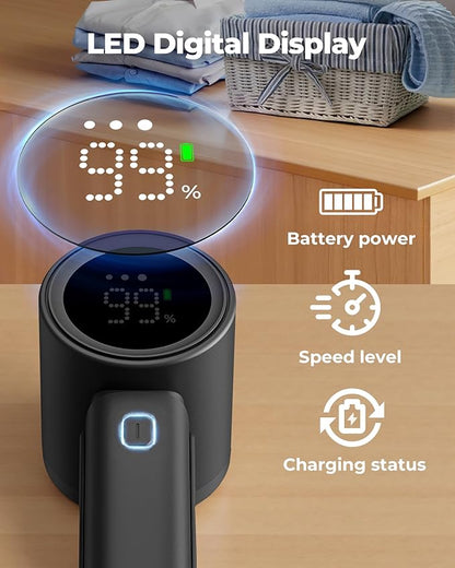 ASNUG Fabric Shaver, Electric Lint Remover, Sweater Shavers to Remove Pilling with 3 Speeds, 6 Leaf Blade, LED Display & Type-C Rechargeable, Removes Fuzz, Pills for Clothes, Couch, Furniture