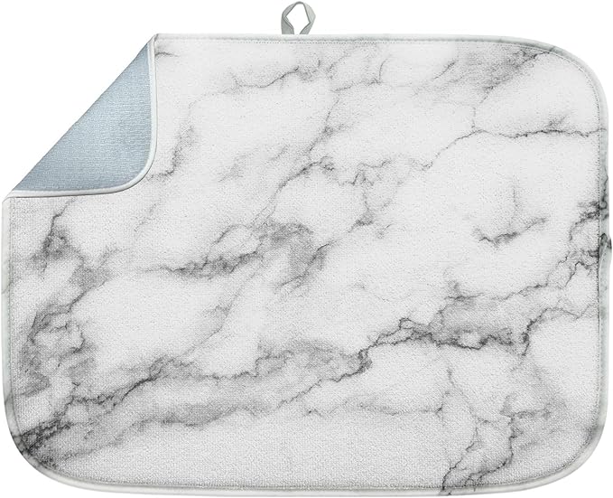 Sanwarm Absorbent Dish Drying Mat, Marble Gray Stone Paint Microfiber Pad for Kitchen Counter, Coffee Bar Decor, Heat Resistant and Reversible, 18" x 24"