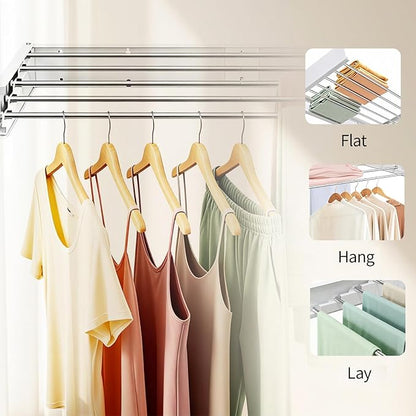 Wall Mounted Drying Rack, 31.5 Inch Foldable Clothes Drying Rack Heavy Duty 60 lbs, Space Saving Laundry Rack Rust Resistant, for RV Apartment Bathroom Laundry Room