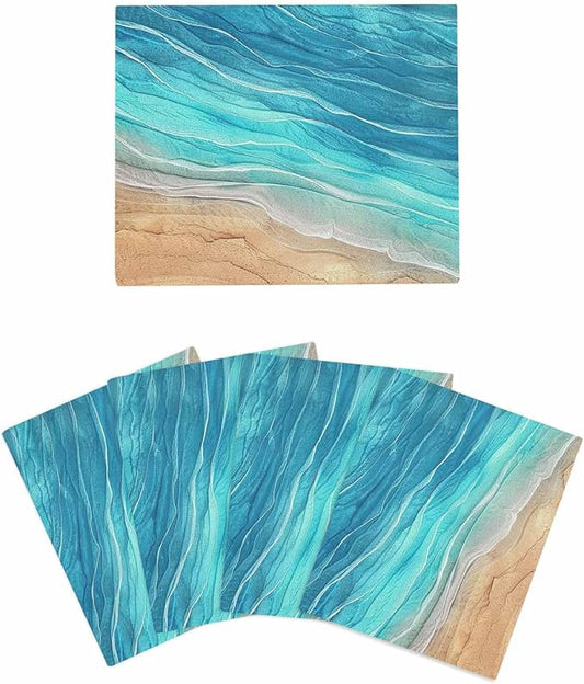 4 Pack Abstract Turquoise Kitchen Dish Cloths, Ocean Beach Waves Lines Gradient Dishcloths for Kitchen, Reusable Paper Towels, Super Absorbent Quick Drying Washcloths Cleaning Wipes, 8x7 inch