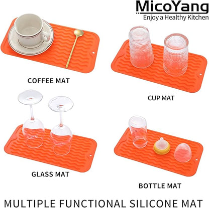 MicoYang Silicone Dish Drying Mat for Multiple Usage,Easy clean,Eco-friendly,Heat-resistant Silicone Mat for Kitchen Counter or Sink,Refrigerator or Drawer Liner Orange S 12 inches x 6 inches