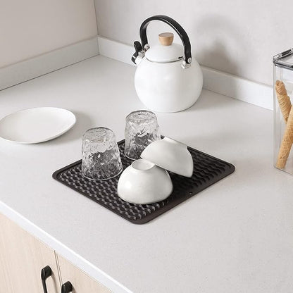 MicoYang Silicone Dish Drying Mat for Multiple Usage,Easy clean,Eco-friendly,Heat-resistant Silicone Mat for Kitchen Counter or Sink,Refrigerator or Drawer liner Coffee M 12 inches x 12 inches