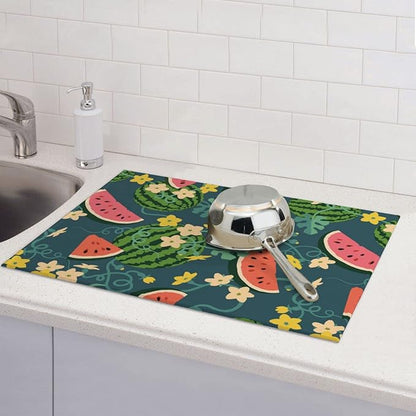 Large Dish Drying Mats For Kitchen Counter Microfiber Kitchen Drying Mat XL Draining Pad Absorbent Quick Drying Dish Mat 18x24 Inch - Watermelons