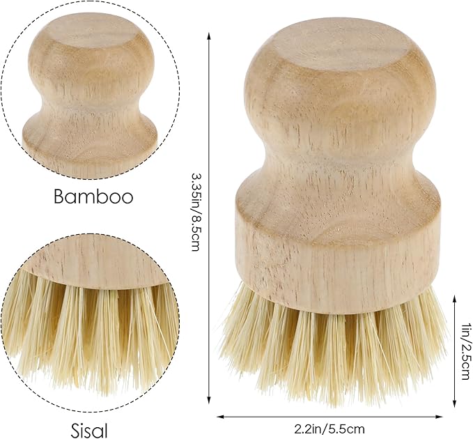 10 Pcs Bamboo Dish Scrub Brush Set, Mini Natural Wooden Scrubbers Set Round Dish Brush Vegetable Durable Scrubber Cleaning Kit for Cleaning Pot Pan Sink
