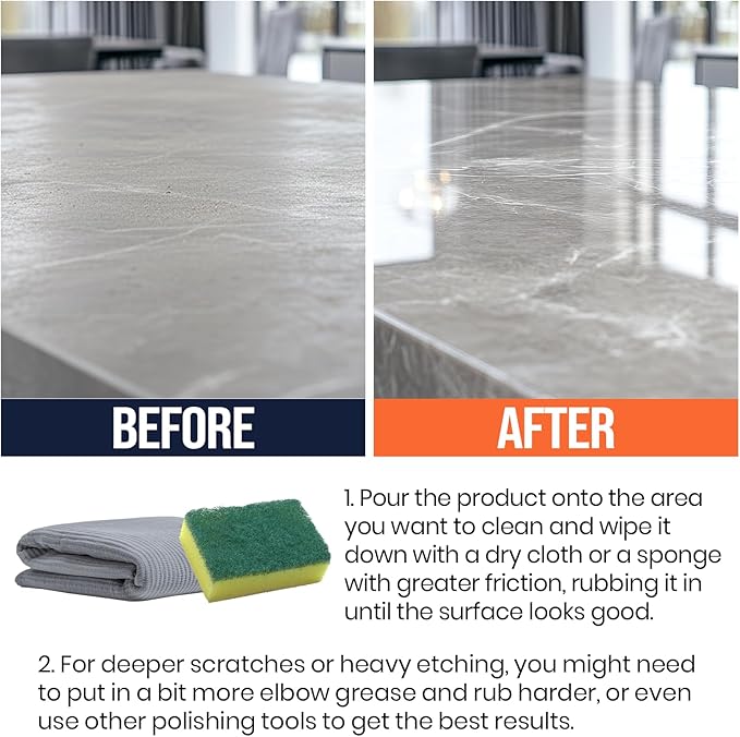 Calvana Professional Marble Etch Remover 8.8 fl. oz, Effective on Limestone, Travertine, Alabaster & Onyx, Removes Stains, Dull Spots, Water Rings & Light Scratches, Dust-Free Polishing